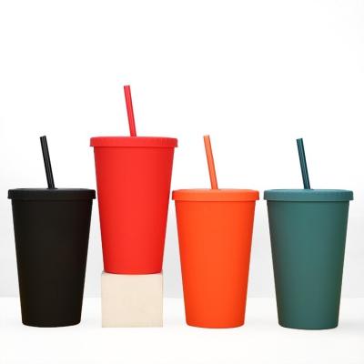 China Durable Double Wall Matte Plastic Tumbler 16oz Colored Plastic Tumbler Acrylic Reusable Plastic Tumbler With Lids And Straws for sale