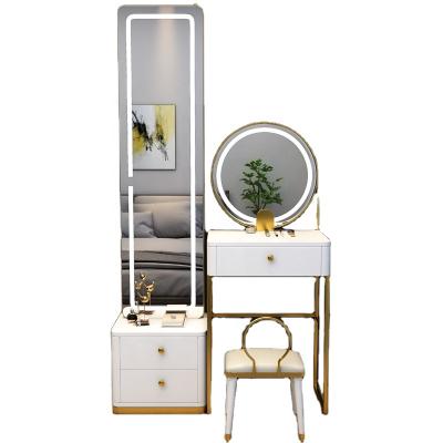 China Modern Storage Vanity Large Mirrored Dressing Table Set LED Dressing Table With Mirror And Stool for sale