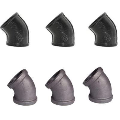 China 0.5inch/0.75inch Industrial, Black/Grey 45-Degree-Elbow, Malleable Iron Pipe Fittings for sale