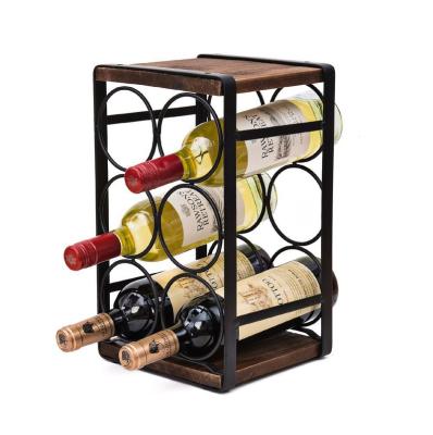 China Simple floor-standing solid wood restaurant wine rack display rack bar iron wine storage rack Nordic western household for sale