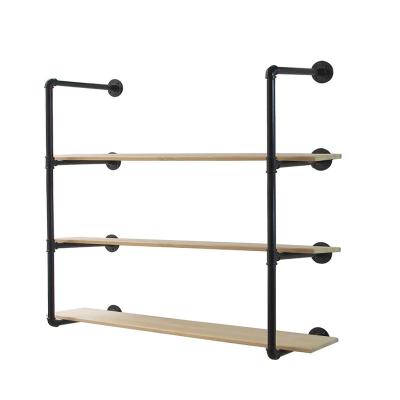 China Industrial Rustic Industrial Design Modern Rustic Wooden Shelf Wall Ladder Pipe Ladder Furniture Style Floating Shelves for sale