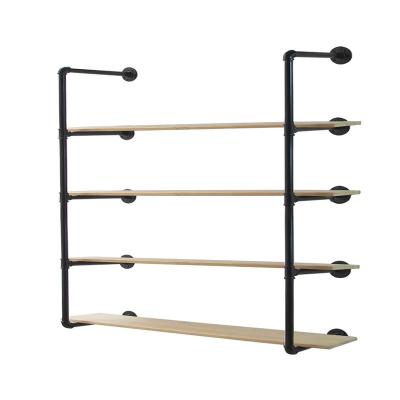 China Wholesale Industrial Style Wall Mounted Furniture Retro Book Storage Wooden Rack Pipe Floating Shelves for sale