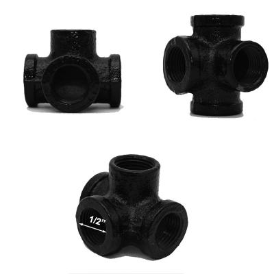 China Pipe Lines Connect Black 4-Way, 0.5 Inch Malleable Iron Pipe Fittings for sale