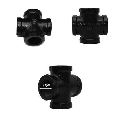 China Pipe Lines Connect 1/2 Inch Black Cross , Malleable Iron Pipe Fittings for sale