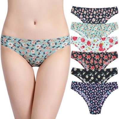 China New Breathable Color Floral Women Briefs Ice Silk Bikini Ladies Printed Leopard Panties for sale