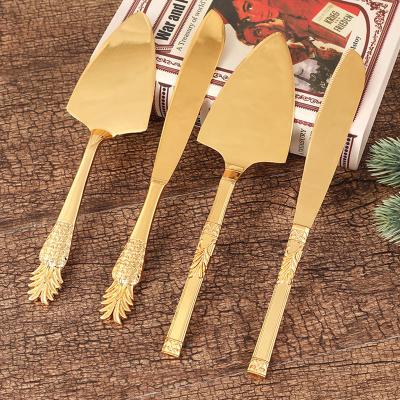 China 2022 Viable New Hot Sale Flatware Set Gold Cake Pizza Cutter Wedding Cake Knife And Server Zinc Alloy Set For Home Wedding 2Pack for sale