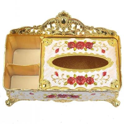 China Home Decor QIAN HU Vintage Metal Tissue Paper Box Storage Box Antique European Royal Multifunctional Creative Remote Control Holder for sale