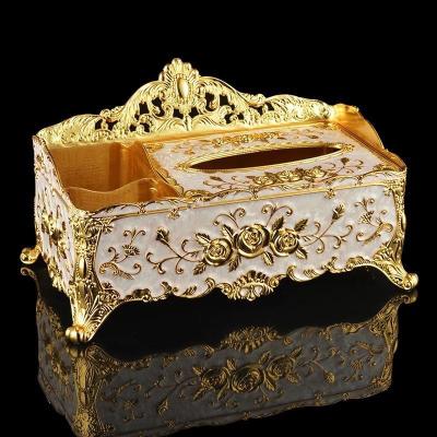 China QIAN HU Vintage Tissue Box Home Decor European Creative Remote Control Storage Box Antique Royal Metal Multifunctional Paper for sale