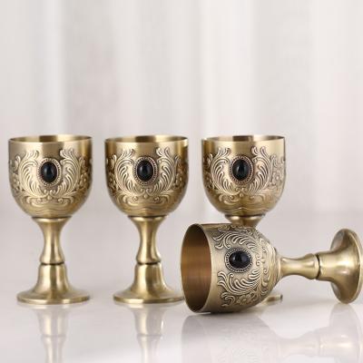 China Retro Wedding Reusable Bar QIAN HU Goblet Wine Sippy Brass Tiki Glass Cup Mugs Crystal Insert Stone Cocktail Decoration for sale