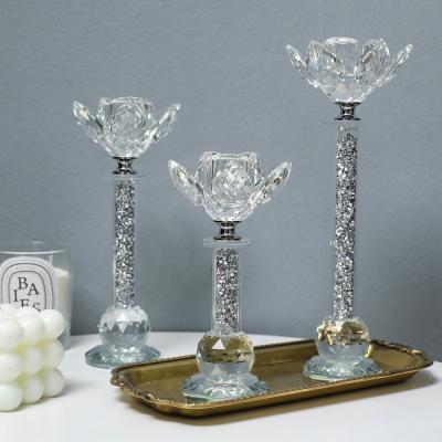 China 2022 New Arrived Home Decor Vintage Home Decor Crystal Glass Table 3 Candle Candlestick Holder Set Wedding Candle Holders for sale