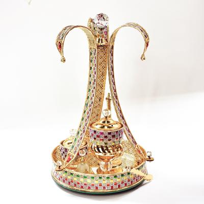 China 2021 New QIAN HU CLASSIC Design Elegant Perfume Metal Incense Basket Set Portable With Crystal For Religious Wedding for sale