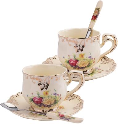 China Sustainable Nordic Vintage QIAN HU Porcelain Tea Cup And Saucer Ceramic Gift Set for sale