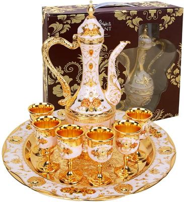 China QIAN HU Viable Vintage Turkish Tea Set with 6 Cups Luxury Craft Coffee and Teas Tray Teapot for Wedding Gift for sale