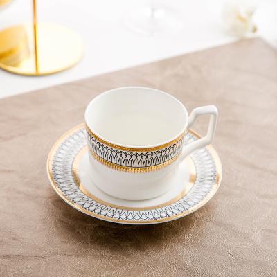 China Viable White Fine Gold Rim Set Wholesale of QIAN HU Bone China Coffee Afternoon Tea Cups and Saucers for sale