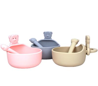 China QIAN HU Baby Feeding Suction Bowl Children's Silicone Rolls Suction Silicone Bowl Set with Spoon and Teether for Child for sale