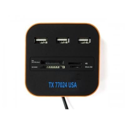 China Mini Square LED USB 2.0 3Port Card Reader Combo USB Hub for SD/MMC/M2/MS Square for sale