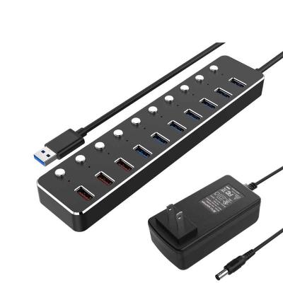 China USB3.0 5Gbps High Speed ​​60W 7 USB 3.0 Multi Port Hub Including 3 BC1.2 Charging Port With Power Switches LED Indicators for sale