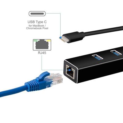 China USB3.0 5Gbps High Speed ​​USB-C to 3-Port USB 3.0 Hub with Gigabit Ethernet LAN Adapter Compatible Laptop for sale