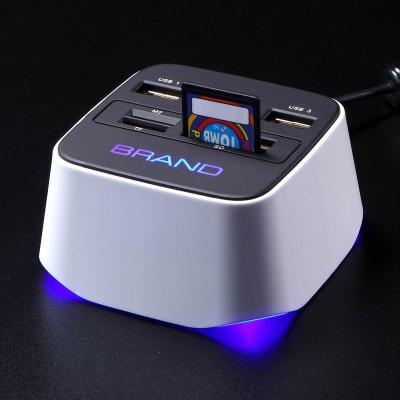 China Multiple Computers Wholesale Square Shape Light Up Left 3 USB HUB 2.0 Combo With Card Reader for sale