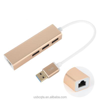 China USB 3.0 Metal HUB 3 Left USB 3.0 Hub + Gigabit Ethernet Adapter, 10/100/1000 Mbps for sale