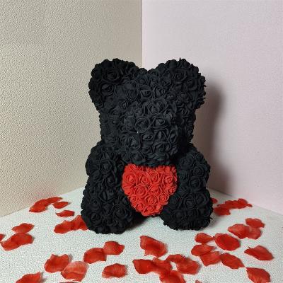 China Eternal Simulation Rose Bear Toy PE Foam Rose Bear Birthday Christmas Gift Black Love Flower Cartoon 40cm Gifts for sale