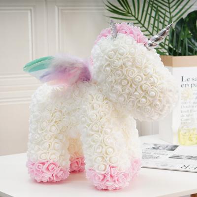 China Gifts Party Gifts for Christmas Valentine's Day Angel Wings Rose Flower Unicorn Artificial Foam Flower Animals for sale