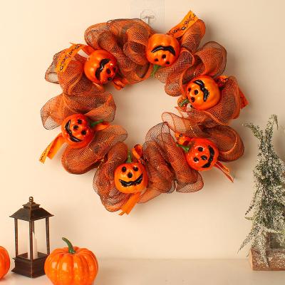 China Pumpkin Hanging Pendant Mesh Door Front Wreath Autumn Amazon Halloween Garland Hot Sale Decorations for sale