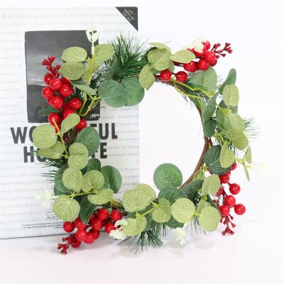 China Red American Door Garland Christmas Decorations Eucalyptus PVC Pine Needle Simulation Fruit Garland Hanging Decor for sale