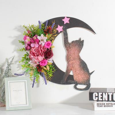 China Cat Wreath Plant Crescent Halloween Creative Moon Decorations Star Decor Door Wreath Home Gifts for Cat Lovers for sale