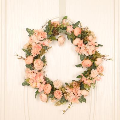 China 2022 Artificial Camellia Plant Wreath Hydrangea Rattan Circle Festival Wedding Decoration Garland Props Decorations for sale