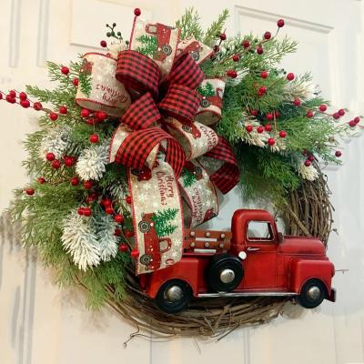 China 2022 Hanging Decorations Amazon Hot Sale Christmas Basket Wreath Garden Decor Christmas Wreath For Front Door for sale