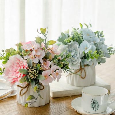 China Wholesale And Retail Nordic Soft Wedding /Home Decoration Camellia Hydrangea Combination Artificial Silk Flower Arrangement for sale