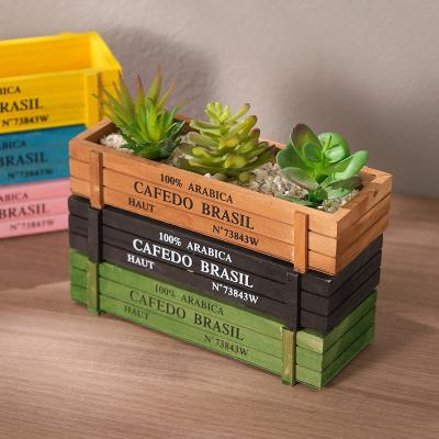 China Wholesale Factory Vintage New Chinese Style Green Plant Box Flower Pot Rectangular Potted Wooden Succulent Pot Balcony for sale