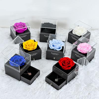 China Wedding /Home Decoration Artificial Flower Eternal Jewelry Box Rose Box Necklace Christmas Valentine's Day Gift For Girlfriend for sale