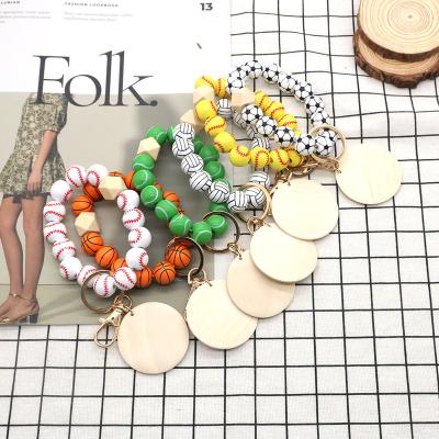 China Wedding Wooden Handmade Beaded Wooden Tag Key Chain Bracelet /Home Decoration Multicolor Printed Pendant Beads Key Chain for sale