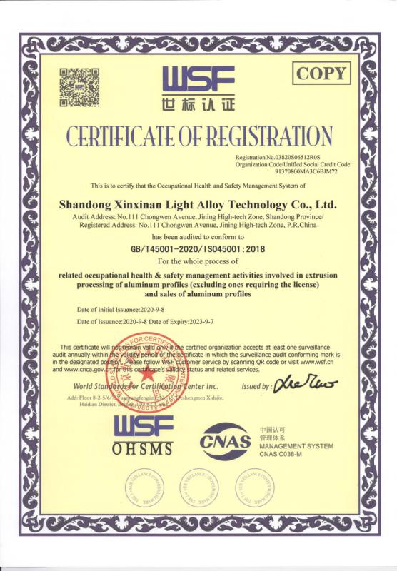 ISO 45001 - Shandong Fortune Southwest Light Alloy Technology Co., Ltd.