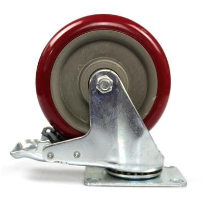 China Other 5 Inch Plate Medium Duty Jujube Red Mute PVC Casters With Brake for sale