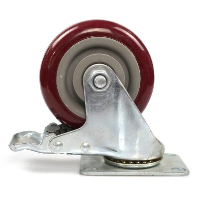 China Other 4 Inch Plate Medium Duty Jujube Red Mute PVC Casters With Brake for sale