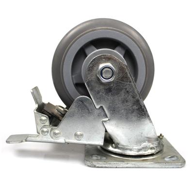 China Other 5 Inch Heavy Duty Plate Mute TPR Arc Casters With Brake for sale