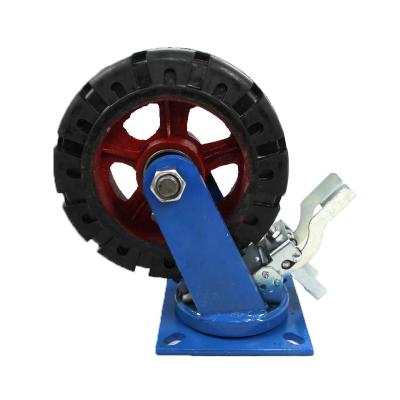 China Other 10 Inch Overweight Flat Plate Iron Rubber Casters Wheel With Brake for sale