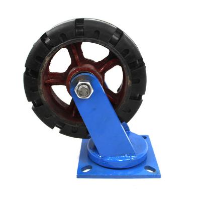 China PIVOTING 10 Inch Swivel Overweight Iron Flat Plate Casters Rubber Wheel for sale