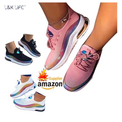 China New Fashion Fly Mesh Fly Mesh Sneakers Lightweight Colorful Reflective Women's Style Casual Walking Shoes for sale