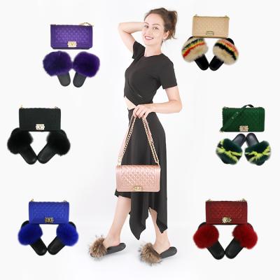 China Factory Fashion Candy Beach Sling Bag Fur Slippers Waterproof and Wholesale Bag Set for sale