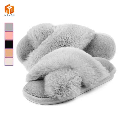 China 2021 Light Weight New Couples Amazon Cross Band Toe Non-slip Open Slippers Hot Selling Slippers Plush Home Slippers for sale