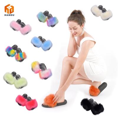 China Sale Breathable Warm Custom Logo Infant Baby Fluffy Fur Flat Slips Cute Fur Sandals Girl Kids Fur Slippers With Strap Baby Sandals for sale