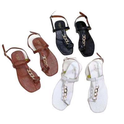 China New Style Summer Shoes Women's Fashion Flat Anti-skid Casual Sandals Metal Flip Flops Breathable Chain Slides for sale