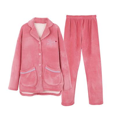 China Women's winter fluffy women's pajamas home lamb woolen pajamas set thermal high quality soft plush pants for sale