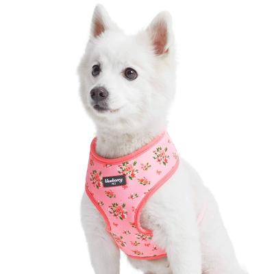 China No Pull Adjustable Custom Made Soft Sublimation Designer Small Dog Nylon Dog Harness Set Floral for sale