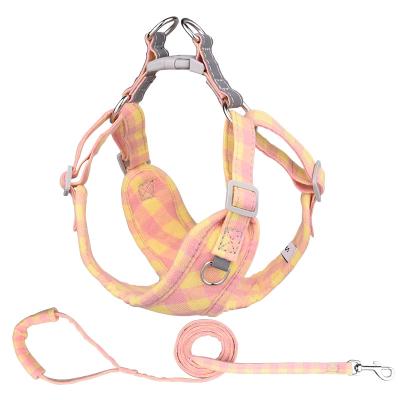 China Wholesale Custom Adjustable Quick Release Plaid Pet Supplies Luxury Pet Harness Brand Luxury Dog Leash Set Strap For Small Medium Dogs Cats for sale