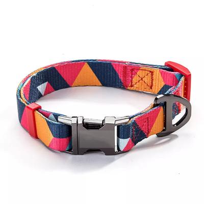 China Custom Adjustable Cute Colorful Nylon Volume Stocked Fashion Plaid Dog Collar For Pet Training for sale